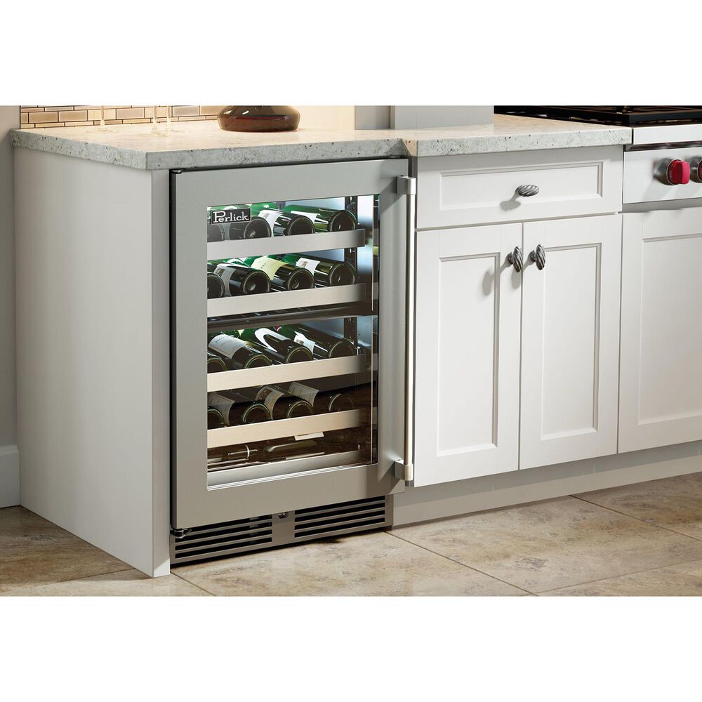 Perlick Indoor Signature Series 5.2 Cu. Ft. Dual Zone Wine Reserve with Glass Door and Left Hinge in Panel Ready and Stainless Steel, , large