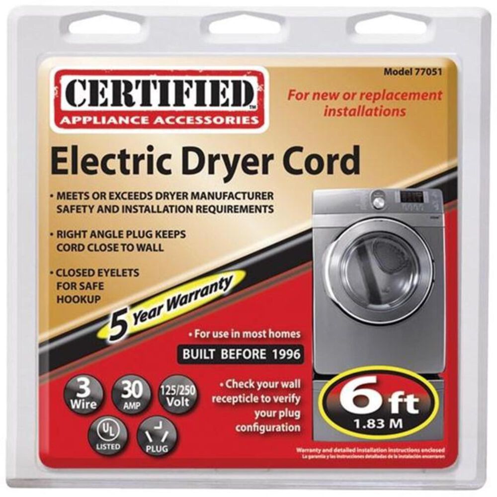 Certified Appliance Accessories 6' 3Wire Dryer Cord Nebraska Furniture Mart