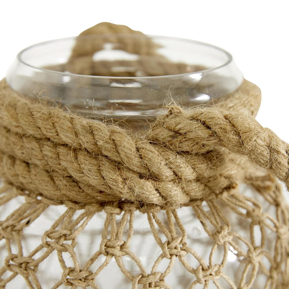 Maple and Jade 12&quot; Decorative Indoor/Outdoor Candle Lantern with Rope Handle in Clear and Brown, , large