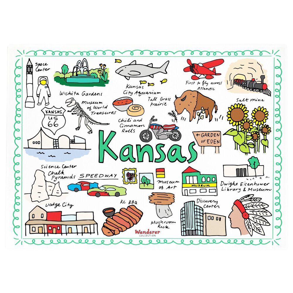 1 Brilliant Gift Wanderer Kansas Tempered Glass Cutting Board in White, , large