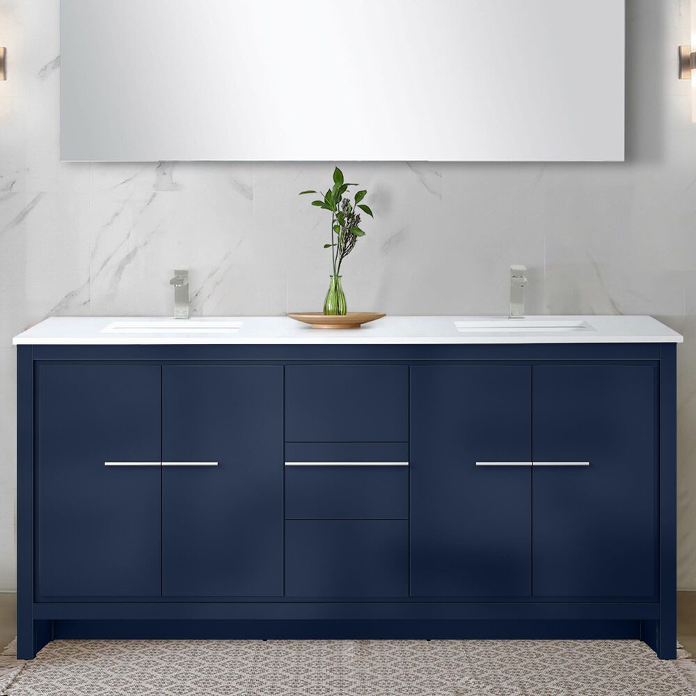 Lexora Home Lafarre 72&quot; Double Bathroom Vanity in Navy Blue with 2 cm White Cultured Marble Top and Rectangular Sinks, , large