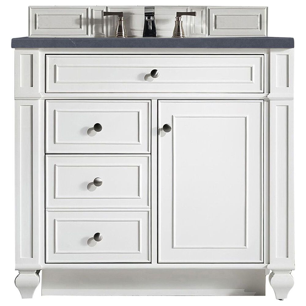 James Martin Vanities Bristol 36" Single Bathroom Vanity in Bright White with 3 cm Charcoal Soapstone Quartz Top and Rectangular Sink, , large