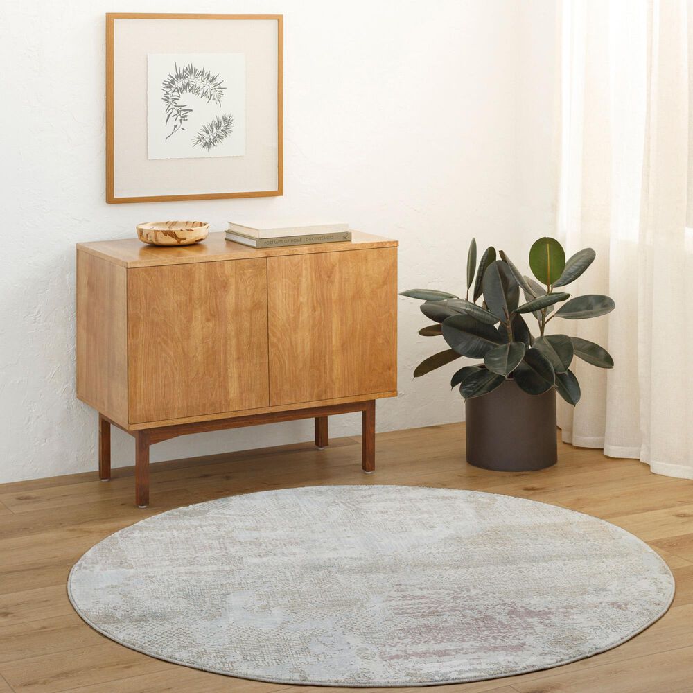 Surya Brunswick 6&#39;7&quot; Round Cream, Light Slate, Taupe, Tan, Dusty Pink and Blue Area Rug, , large