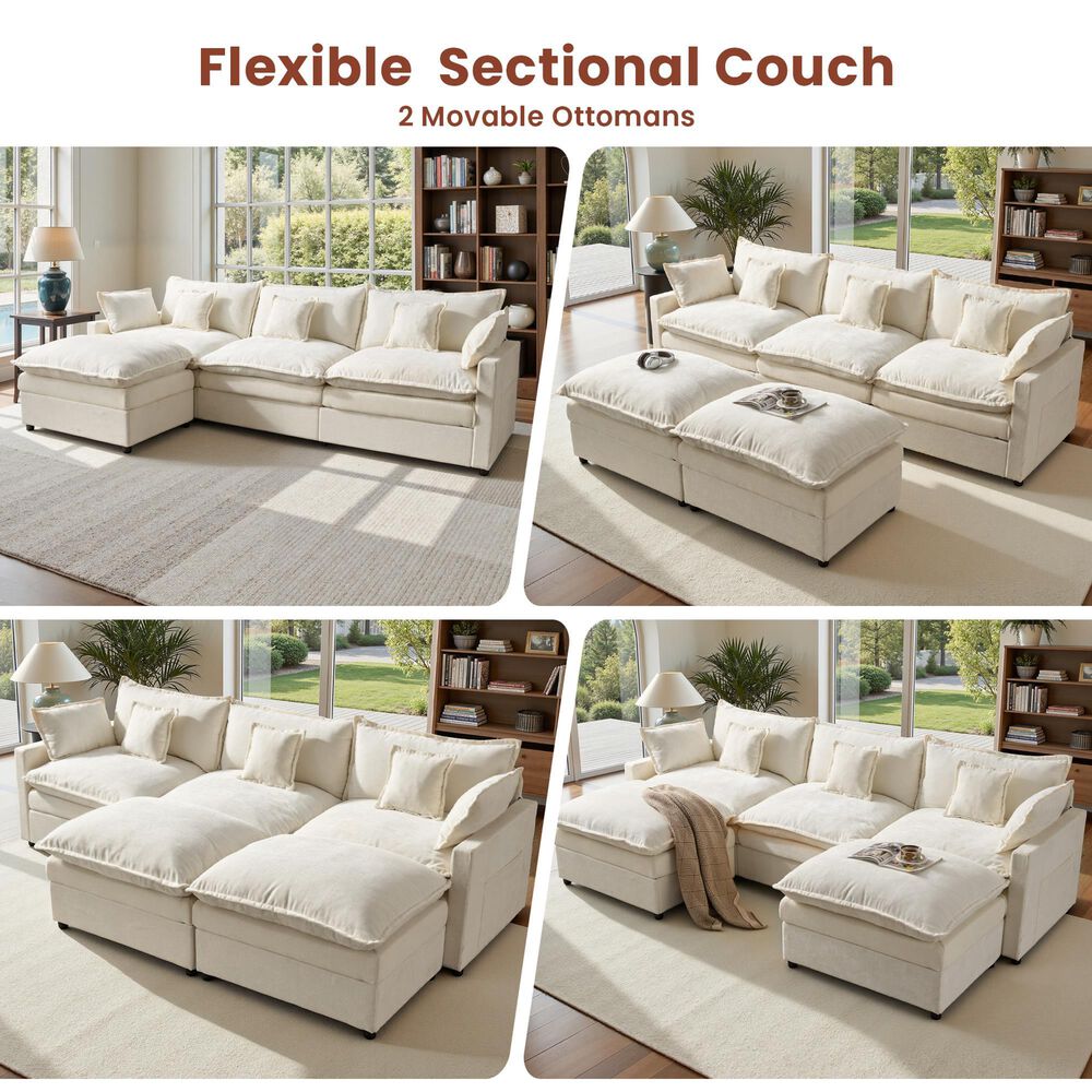 HOMLUX 107.87" Ultra-Comfort Chenille Sectional Sofa Set in White, , large