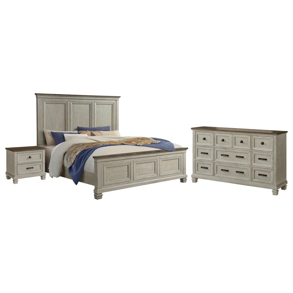 Mayberry Hill Farmington 3-Piece Queen Panel Bedroom Set in Medium Brown and Washed Stone, , large