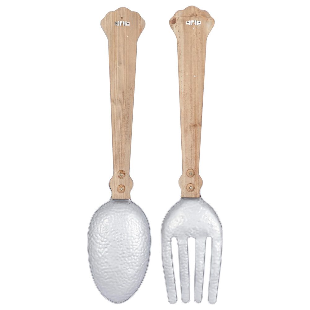 Maple and Jade 38&quot; x 8&quot; Farmhouse Kitchen Utensils Wall Decor in Brown and Silver &#40;Set of 2&#41;, , large
