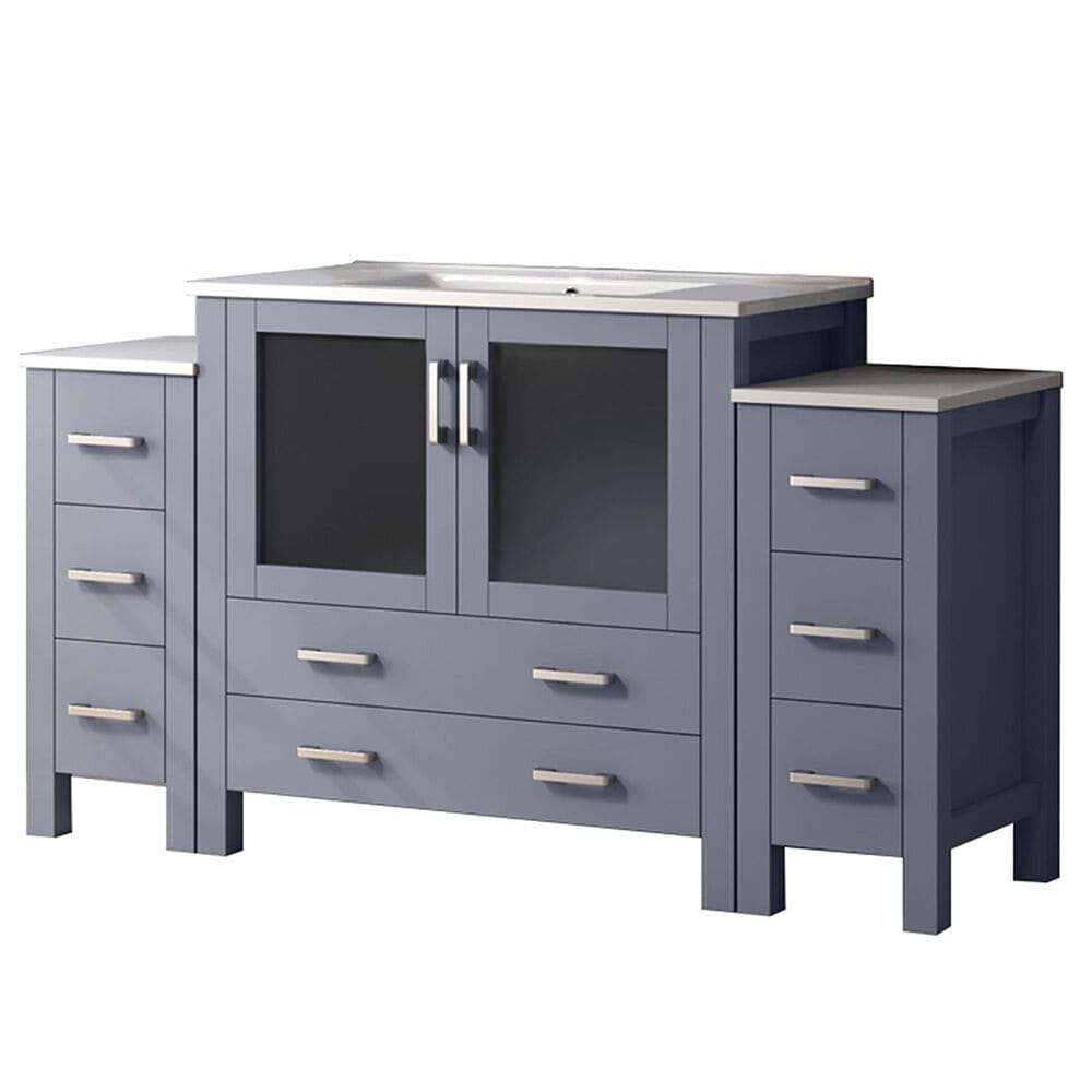 Lexora Home Volez 60&quot; Single Bathroom Vanity in Dark Grey with White Ceramic Top and Rectangular Sink, , large