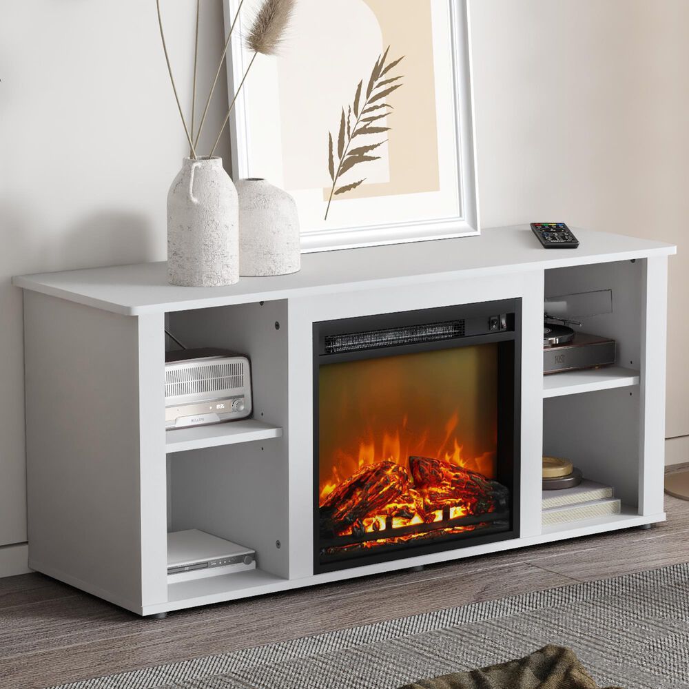 HOMLUX 47" Fireplace TV Stand in White, , large