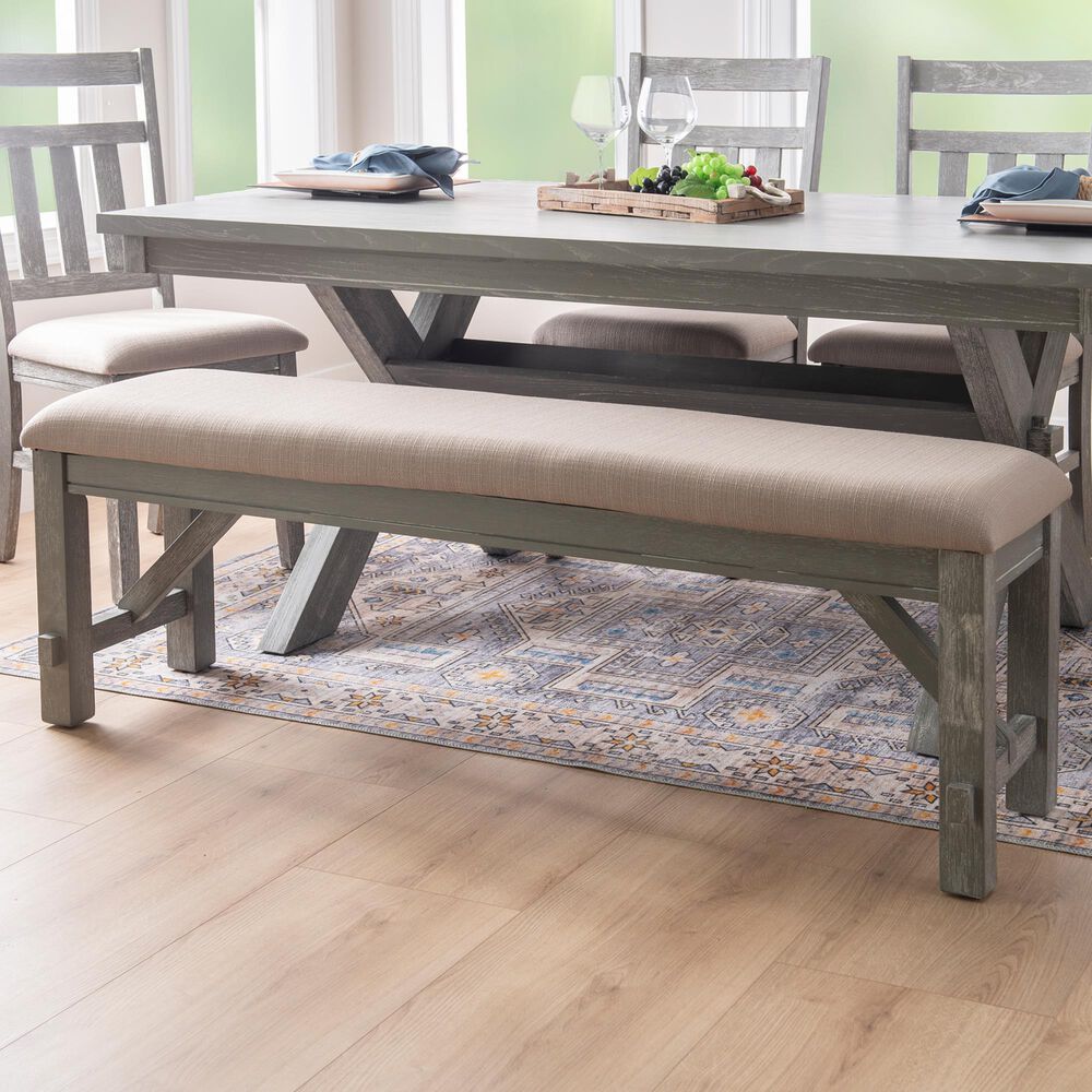 Linon Home Decor Turino Padded Dining Bench in Weathered Grey, , large