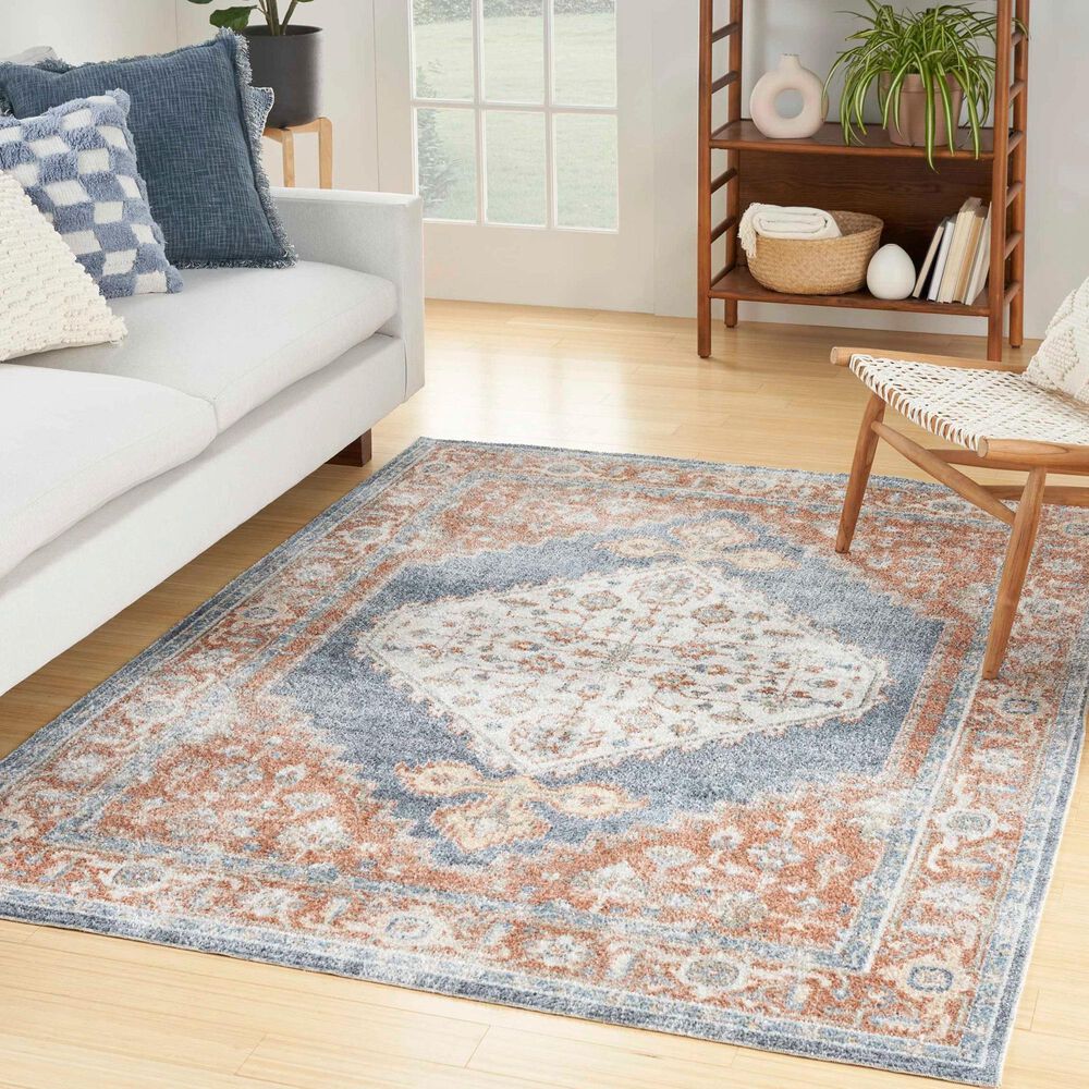 Nourison Astra Machine Washable ASW11 5&#39;3&quot; x 7&#39; Denim and Multicolor Area Rug, , large