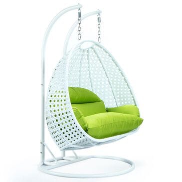 Leisuremod 2-Seat Hanging Egg Swing Chair with Light Green Cushion in White, , large