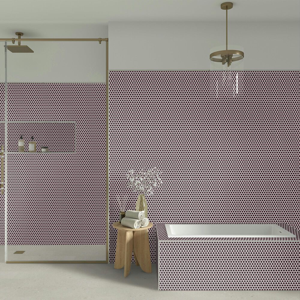 Dal-Tile Color Wheel Plum Crazy 13&#39;&#39; X 11&#39;&#39; Ceramic Mosaic Sheet, , large
