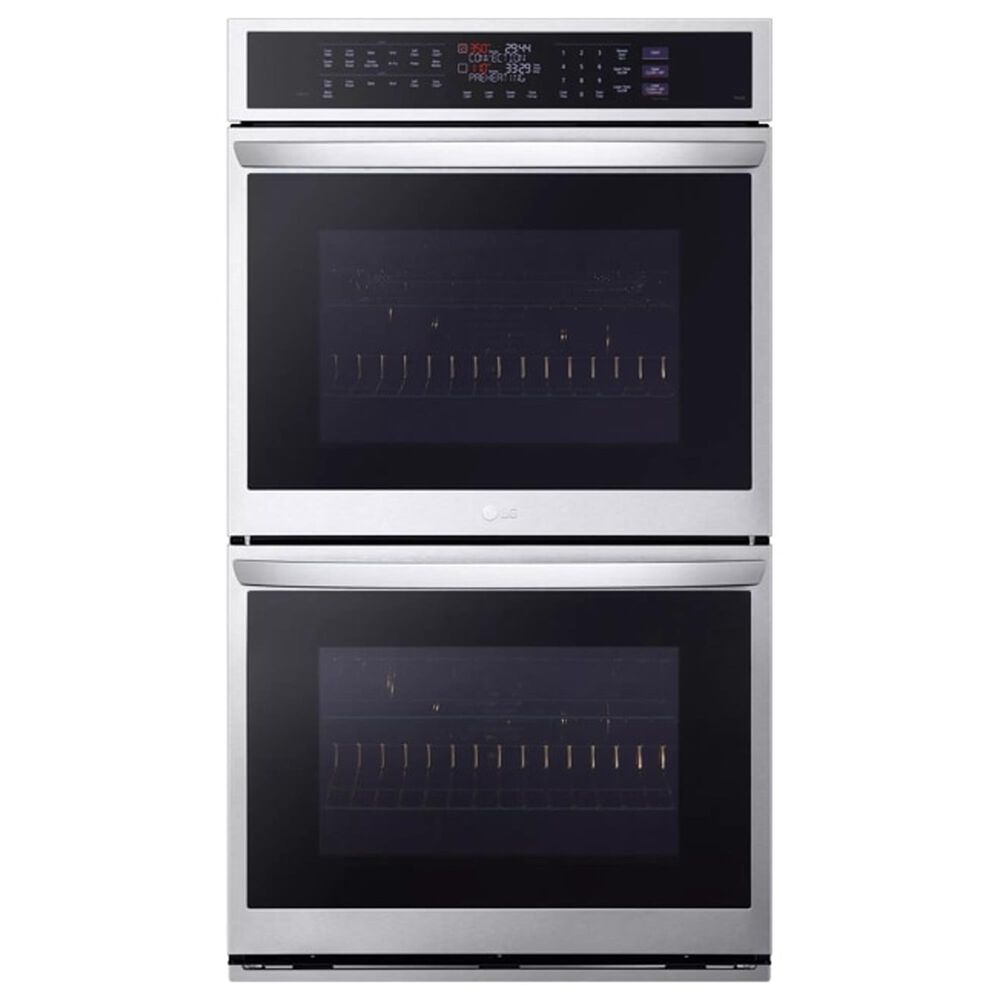 LG 2-Piece Kitchen Package with 9.4 Cu. Ft. Double Wall Oven and 30&quot; Electric Cooktop in Print Proof Stainless Steel and Black, , large