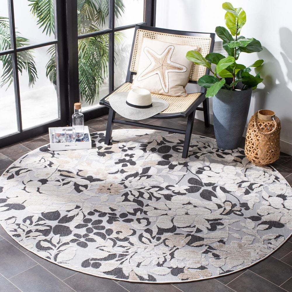 Safavieh Cabana CBN672A 6&#39;7&quot; Round Ivory and Charcoal Indoor/Outdoor Area Performance Rug, , large