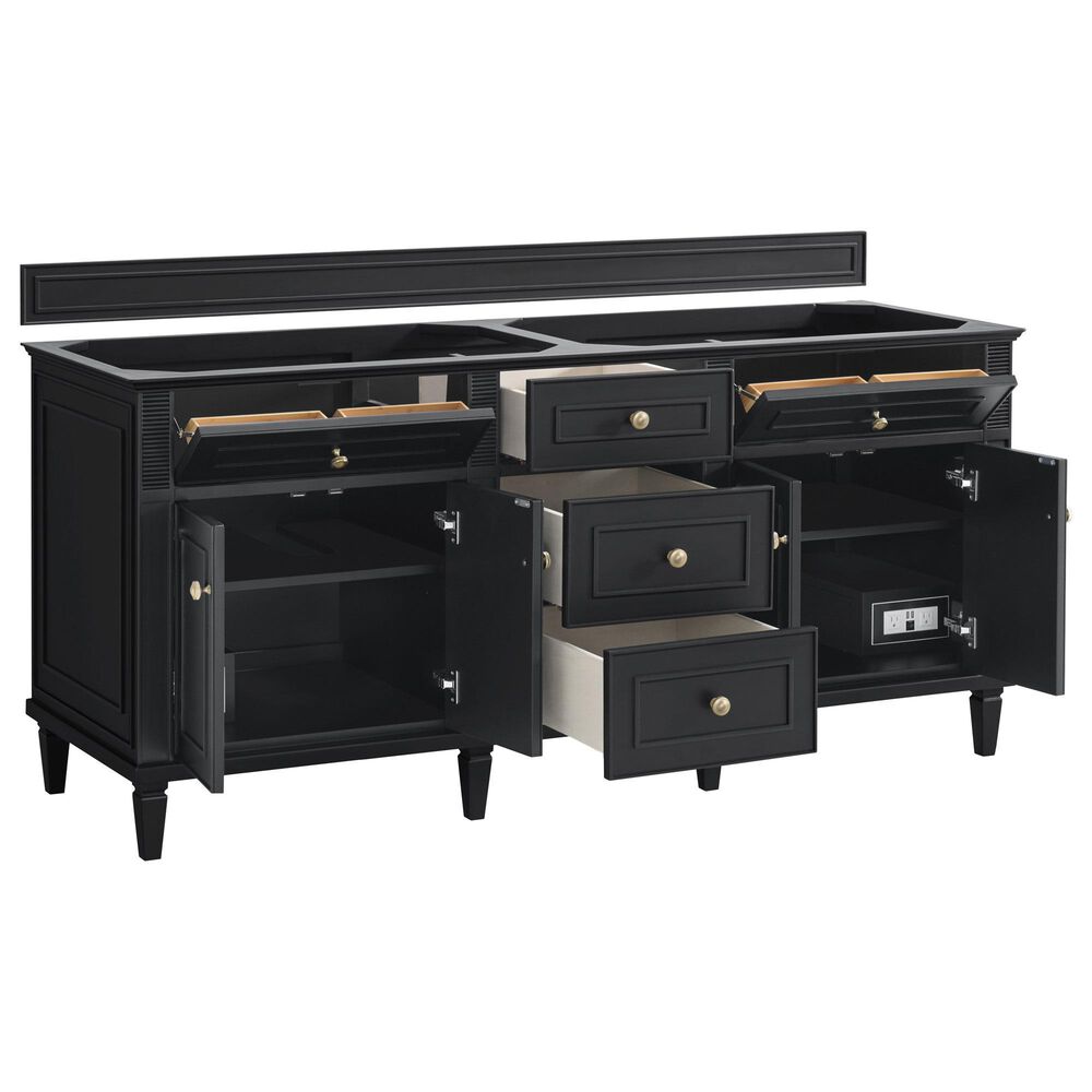 James Martin Vanities Lorelai 72&quot; Double Vanity in Black Onyx with Single Hole 3 cm White Zeus Quartz Top &amp; Backsplash, , large