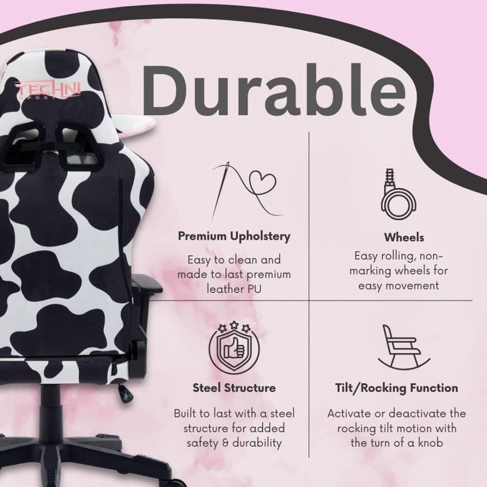 Rta Products Llc Cow Gaming Chair in Black and White, , large