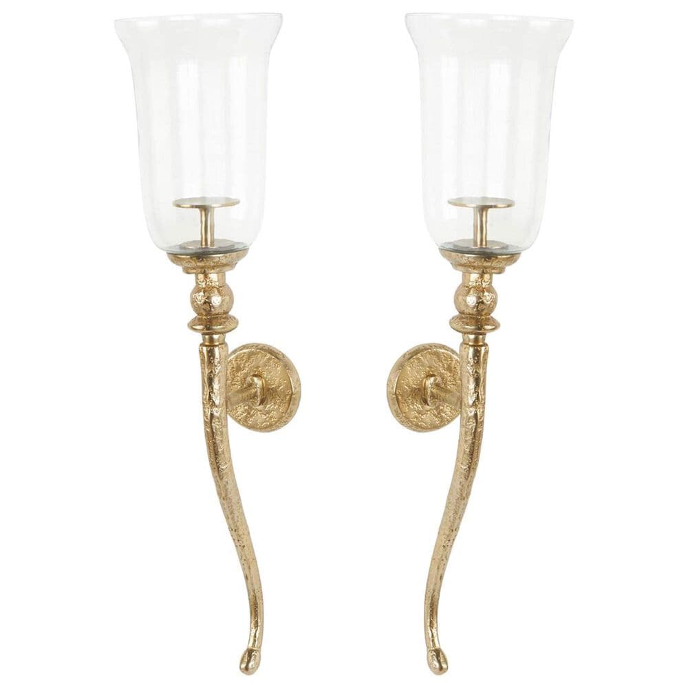 Maple and Jade Textured Indoor/Outdoor Wall Sconce in Gold and Clear (Set of 2), , large