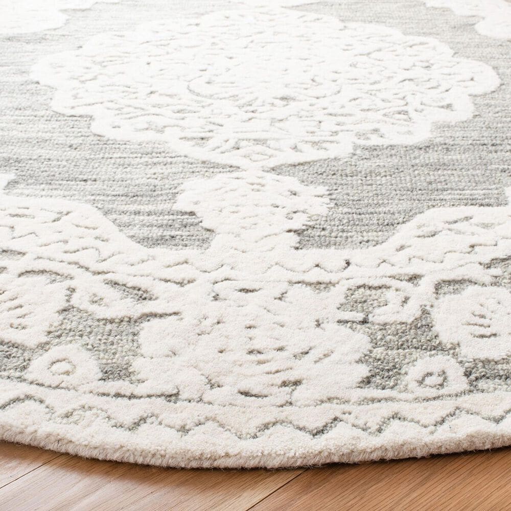 Safavieh Micro-Loop MLP275F 5&#39; Round Gray and Ivory Area Rug, , large