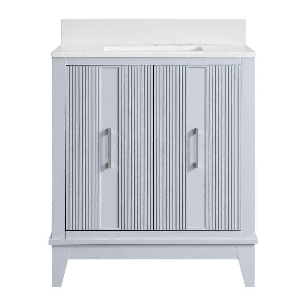 37B Fenwick 30" Single Bathroom Vanity in Soft Blue with Glossy White Composite Stone Top and Backsplash, , large
