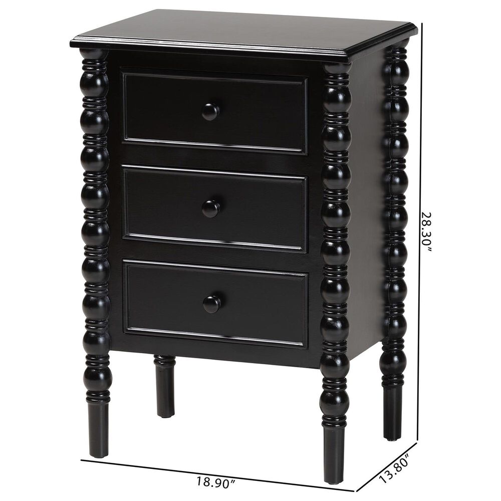 Baxton Studio Malinda 3-Drawer End Table with Spindle Legs in Black, , large