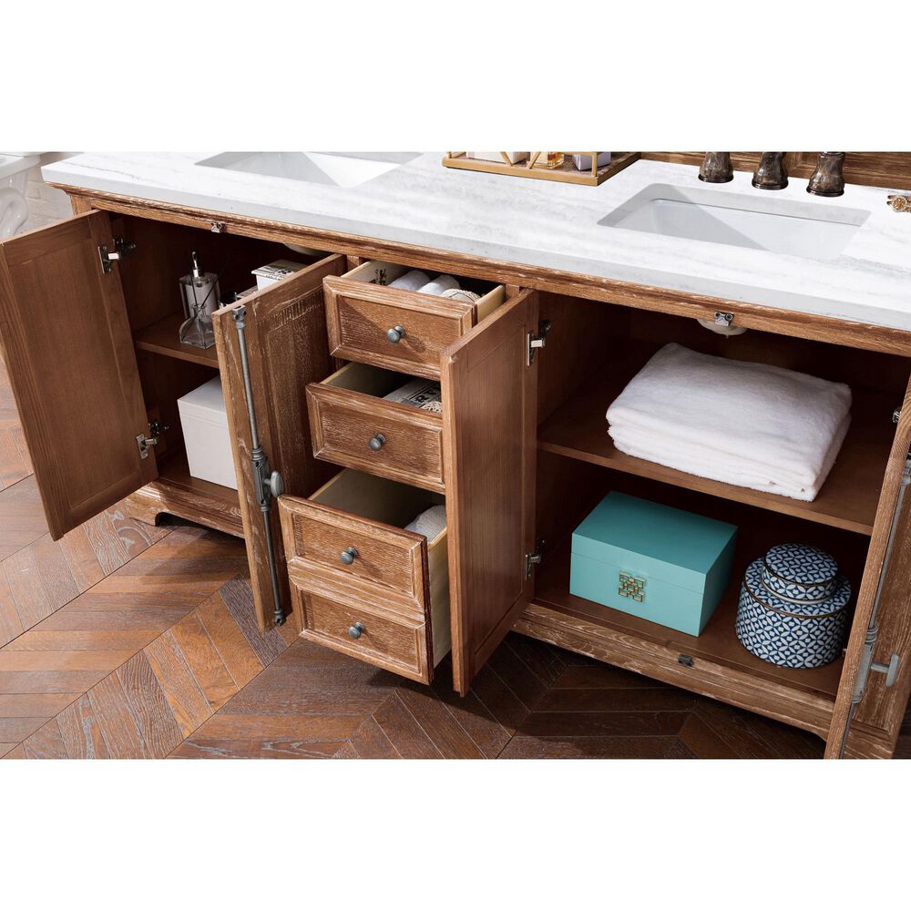 James Martin Vanities Providence 72&quot; Double Bathroom Vanity in Driftwood with 3 cm Arctic Fall Solid Surface Top and Rectangular Sinks, , large
