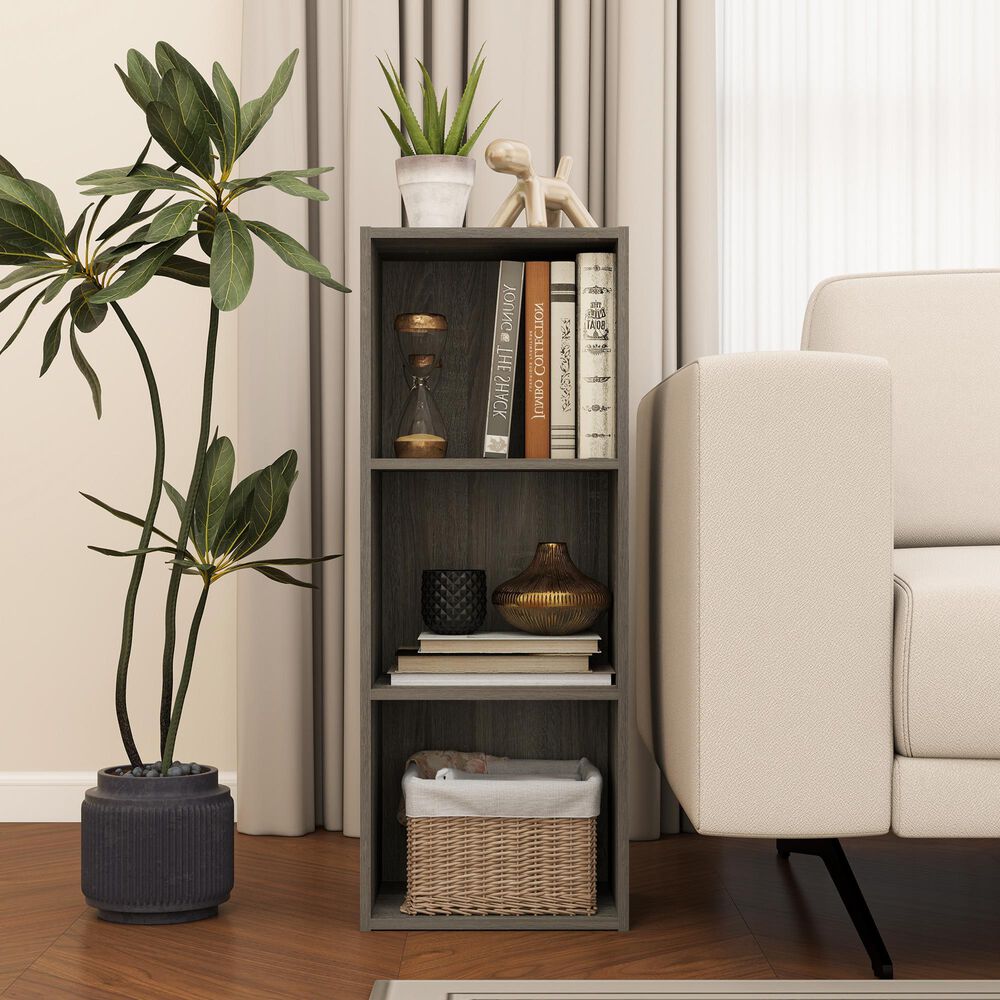 HOMLUX 3-Tier Bookcase with Decorative Open Shelves in French Oak, , large