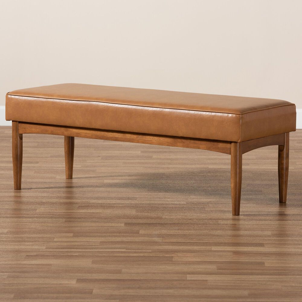 Baxton Studio Arvid Dining Bench with Tan Cushion in Walnut Brown, , large