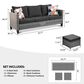 HOMLUX 3-Piece 77" Patio Sofa and Ottoman Set in Black, , large