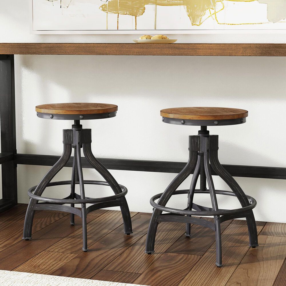 Linon Home Decor Haywood Swivel Backless Stool in Brown, , large