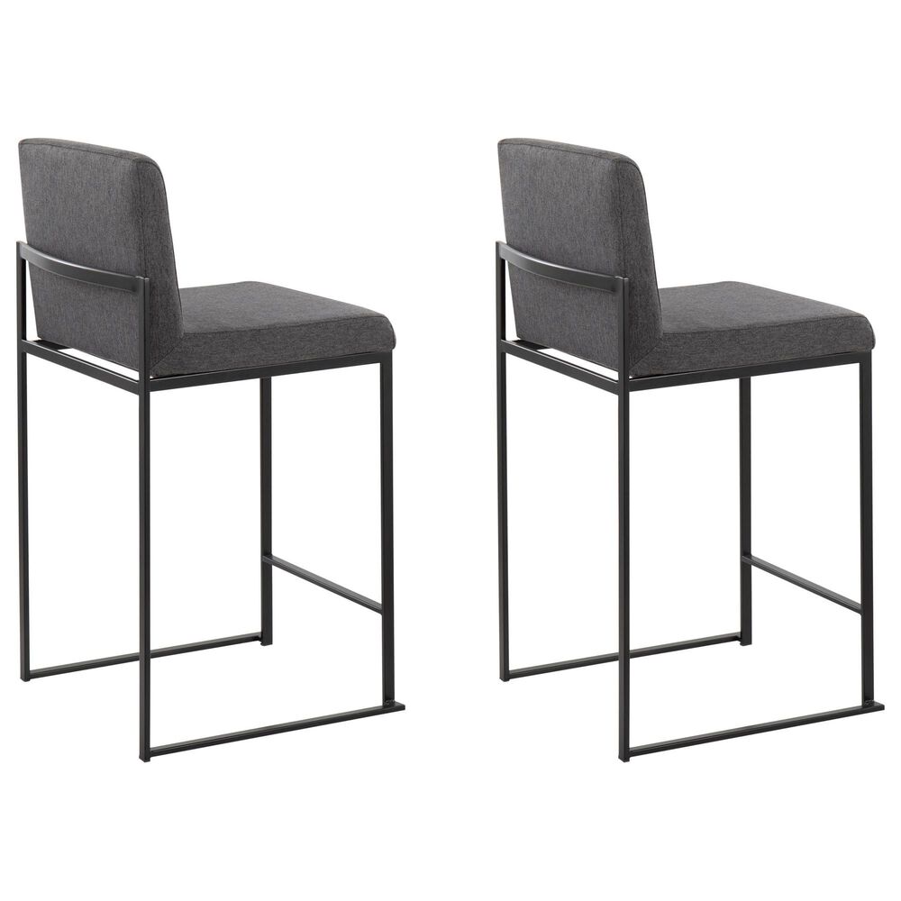Lumisource Fuji High Back Counter Stool with Charcoal Fabric Cushion in Black &#40;Set of 2&#41;, , large