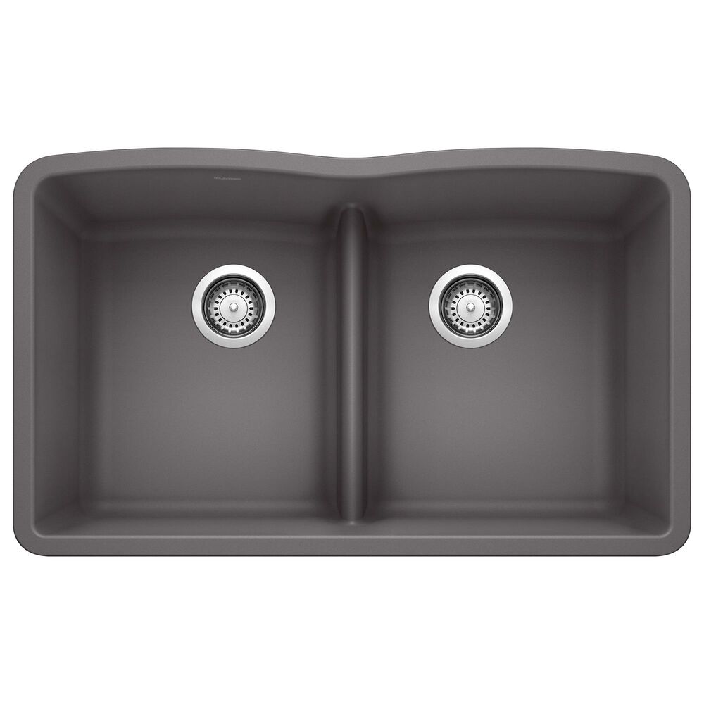 Blanco Diamond Equal Double Bowl Kitchen Sink with Low Divide in Cinder, , large
