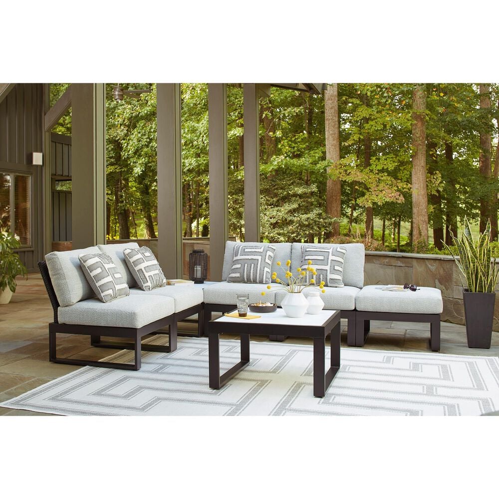 Ashley Beachloft Patio Ottoman with Gray Cushion in Black, , large