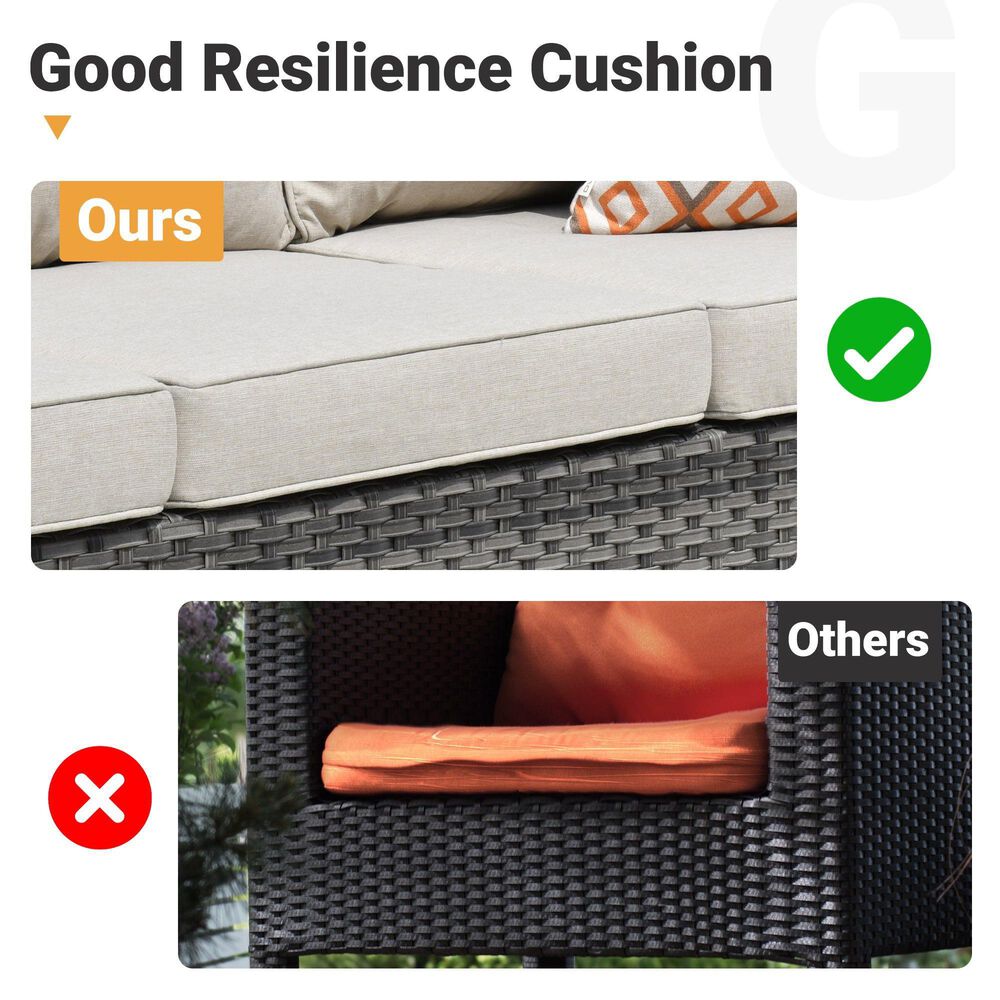 HOMLUX 5-Piece Outdoor Wicker Patio Furniture Set, High Back Rattan Sofa with Chairs, Ottomans &amp; Cushions in Beige, , large