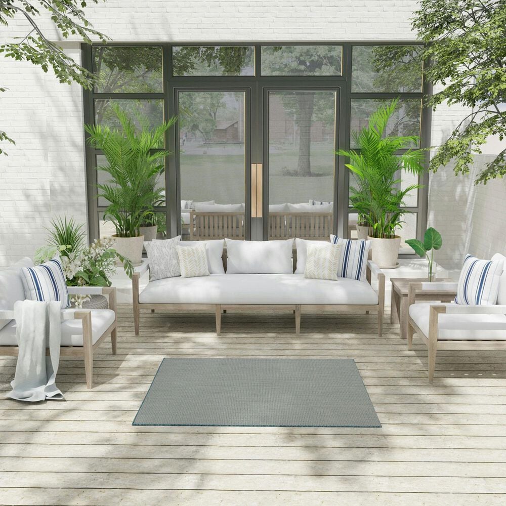 Nourison Courtyard Ivory and Aqua 4&#39; Square Indoor/Outdoor Area Rug, , large
