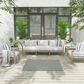 Nourison Courtyard Ivory and Aqua 4" Square Indoor/Outdoor Area Rug, , large