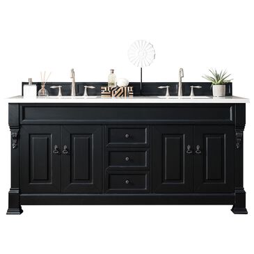 James Martin Brookfield 72" Double Bathroom Vanity in Antique Black with 3 cm Arctic Fall Solid Surface Top and Rectangle Sink, , large