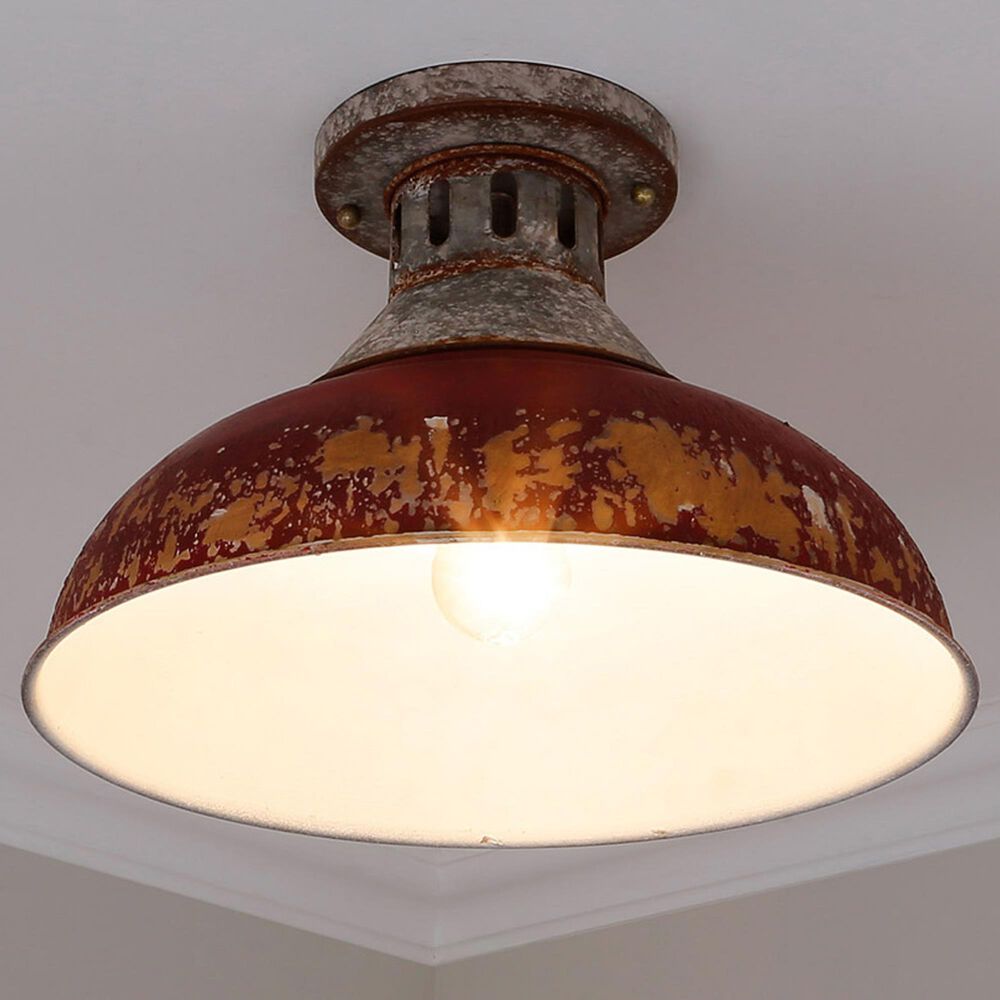Golden Lighting Kinsley Semi-Flush in Aged Galvanized and Red, , large