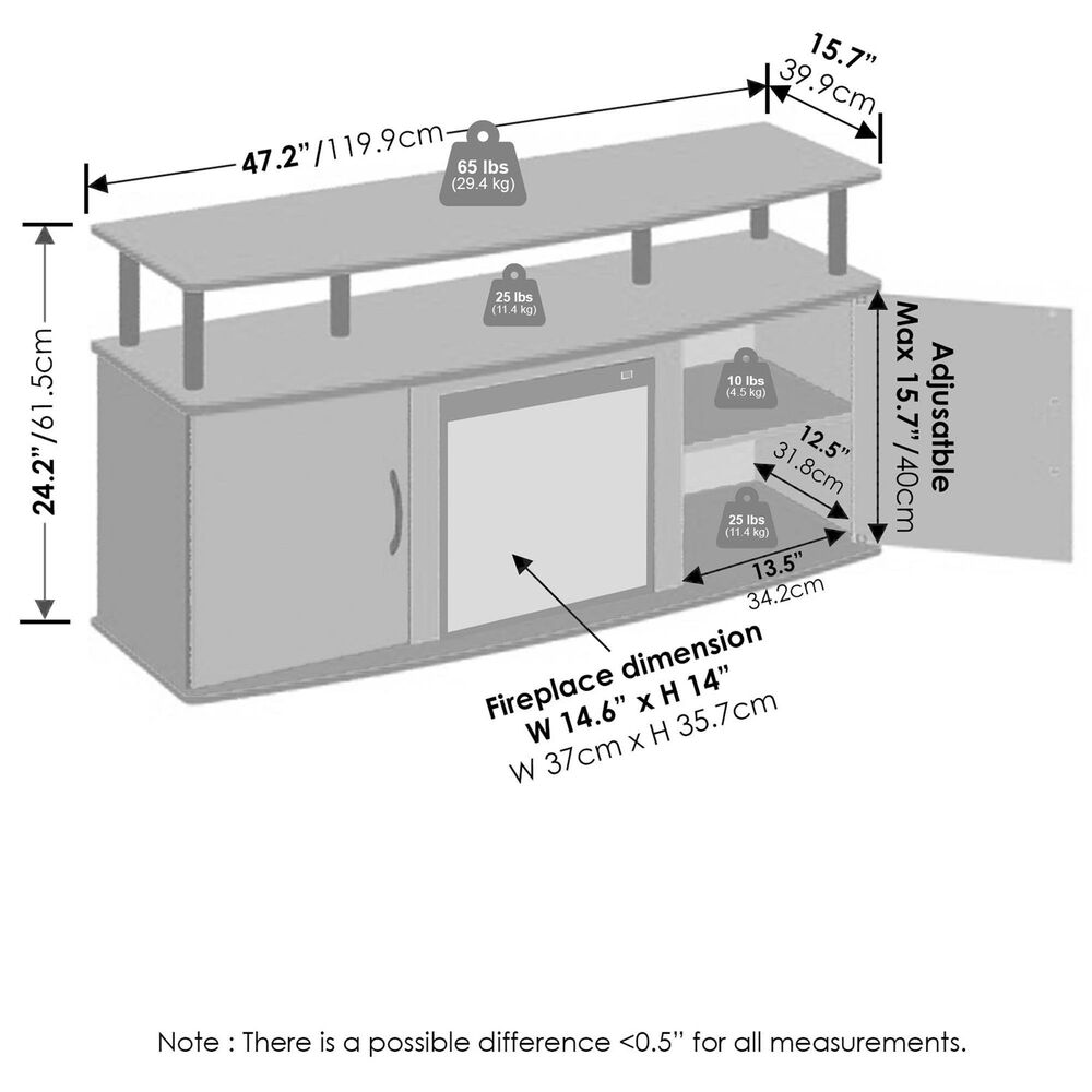 HOMLUX 47" TV Stand with No Heat Electric Fireplace and Two Doors in Americano and Black, , large