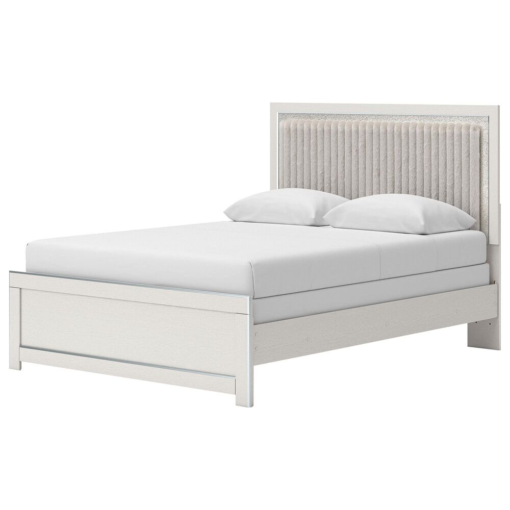 Ashley Zuraleus Queen Upholstered Panel Bed with Two Nightstands in Matte White, , large