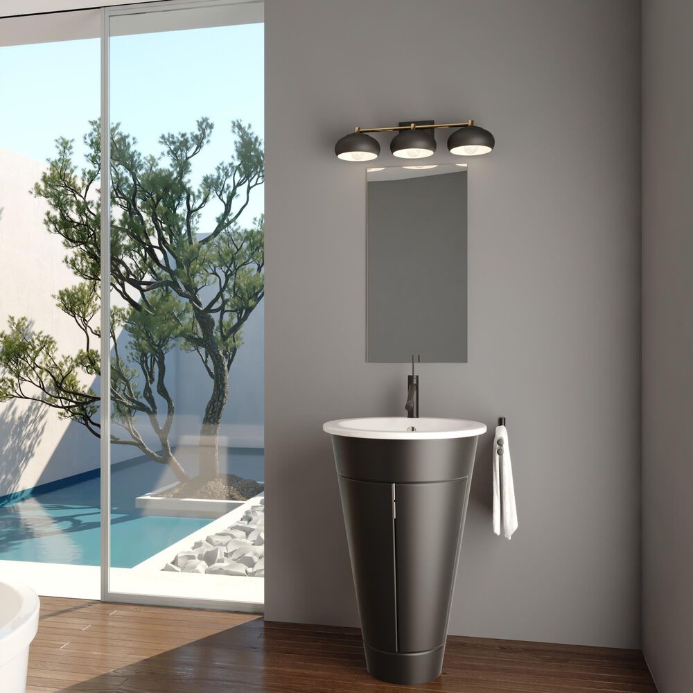Vaxcel Belmont 3-Light Bathroom Vanity in Matte Black and Satin Brass, , large
