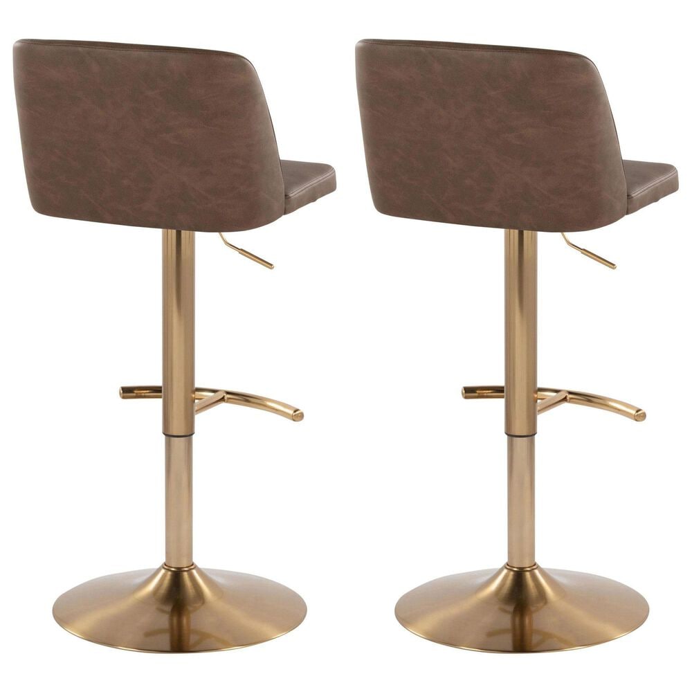 LumiSource Toriano Swivel Adjustable Bar Stool with Espresso Faux Leather Upholstery in Gold (Set of 2), , large