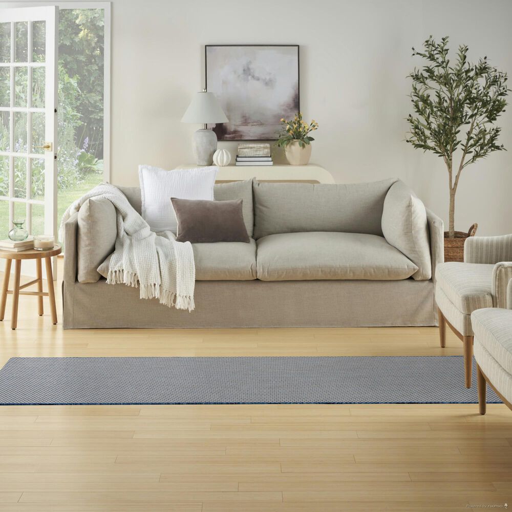 Nourison Courtyard Ivory and Blue 2&#39;2&quot; x 8&#39; Indoor/Outdoor Runner, , large