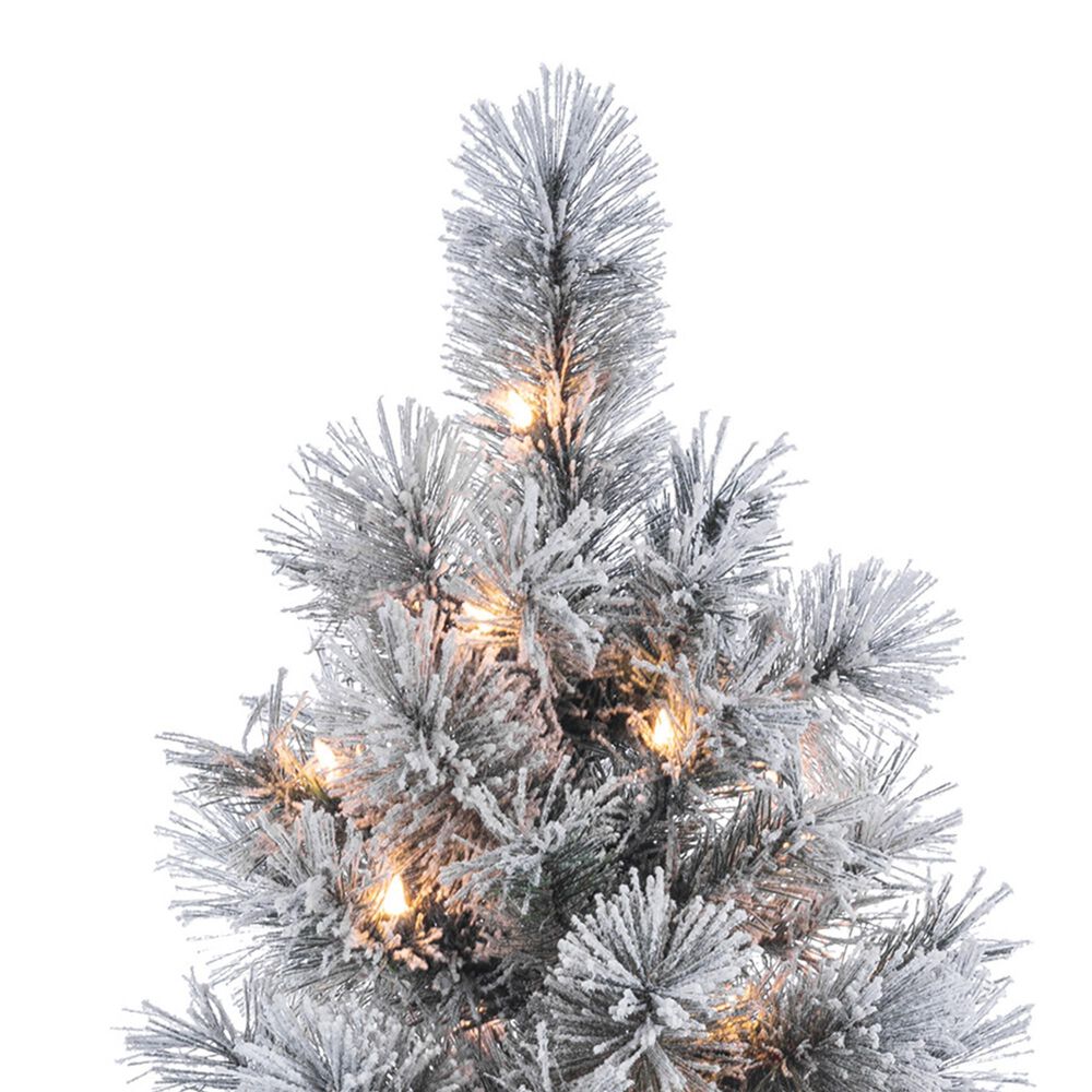 The Gerson Company 4.5&#39; Potted Pre-Lit Flocked Pine Artificial Needle Boise Pine with White Lights in Green, , large