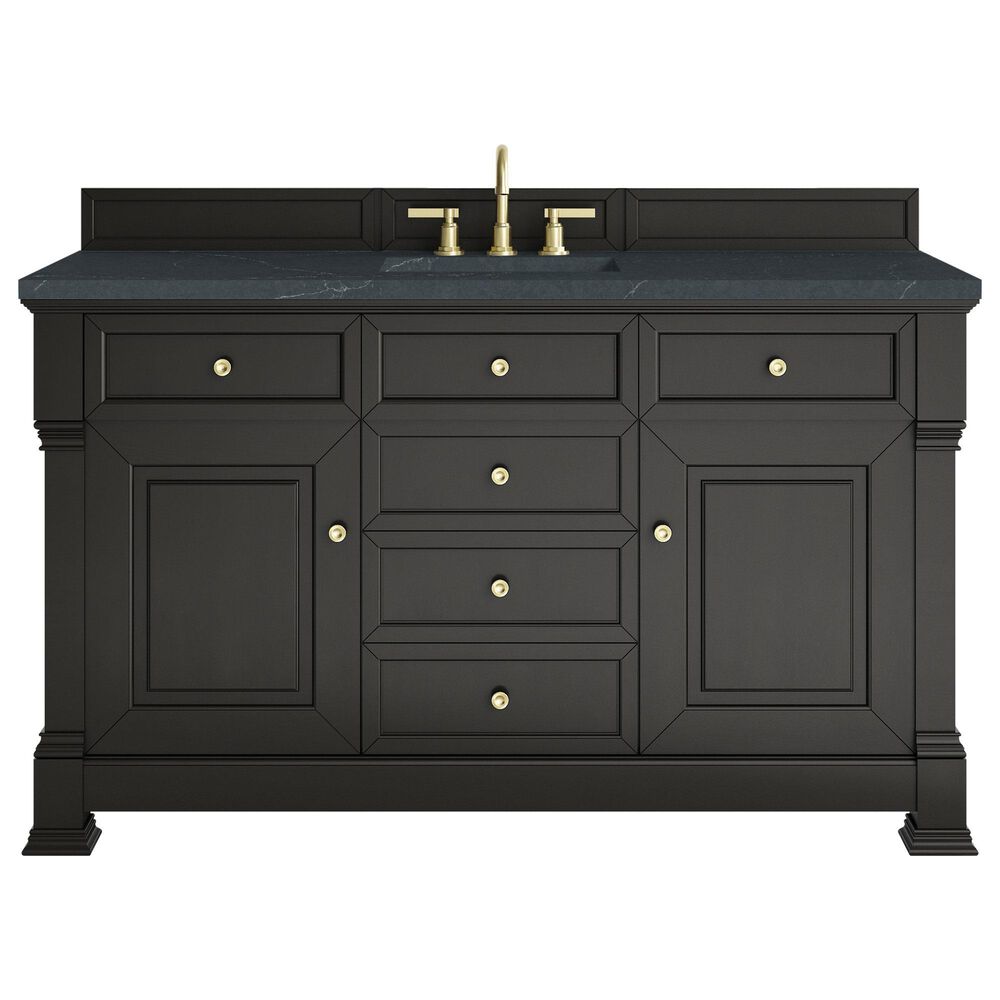 James Martin Vanities Brookfield 60&quot; Single Bathroom Vanity in Black Onyx with 3 cm Charcoal Soapstone Quartz Top and Rectangular Sink, , large