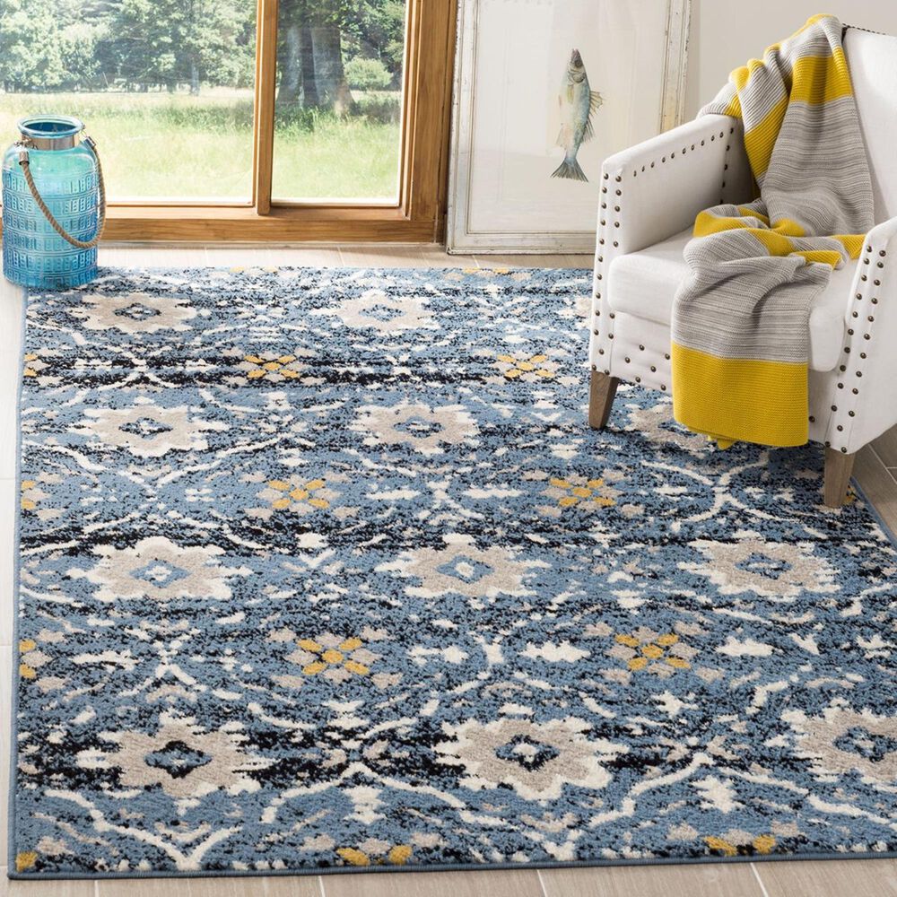 Safavieh Amsterdam AMS113M-5 5&#39;1&quot; x 7&#39;6&quot; Blue/Creme Area Rug, , large