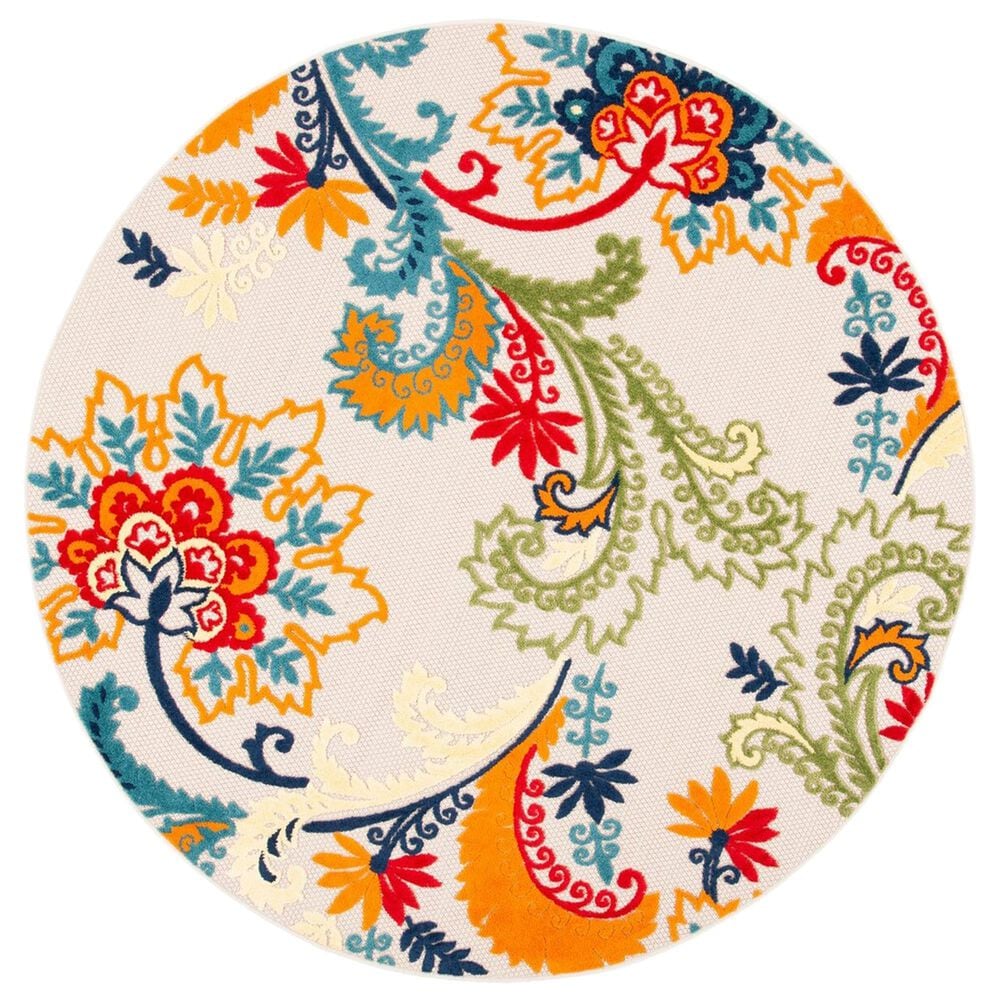 Safavieh Cabana CBN305A 6"7" Round Ivory and Blue Indoor/Outdoor Area Performance Rug, , large