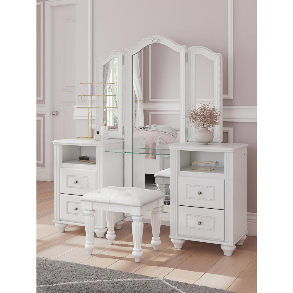 Ashley Kozlani Upholstered Vanity Stool in Matte White, , large