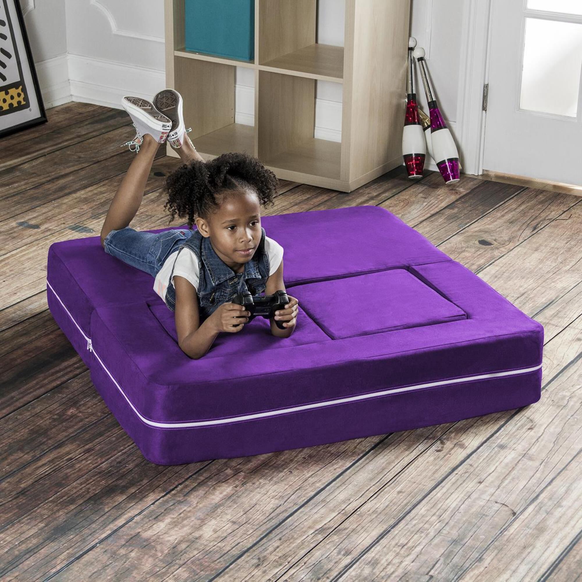 Jaxx Zipline Modular Kids Loveseat Ottomans in Grape NFM