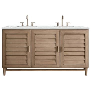 James Martin Vanities Portland 60" Double Bathroom Vanity in Whitewashed Walnut with 3 cm Ethereal Noctis Quartz Top and Rectangular Sinks, , large
