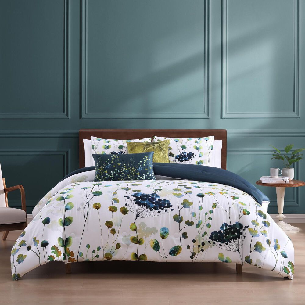 BEBEJAN Abstract Vines 5-Piece King/Cal King Comforter Set in Navy Blue, Gold and White, , large
